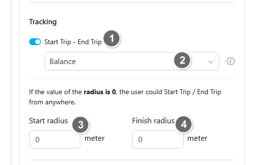 Start Trip - End Trip configuration settings