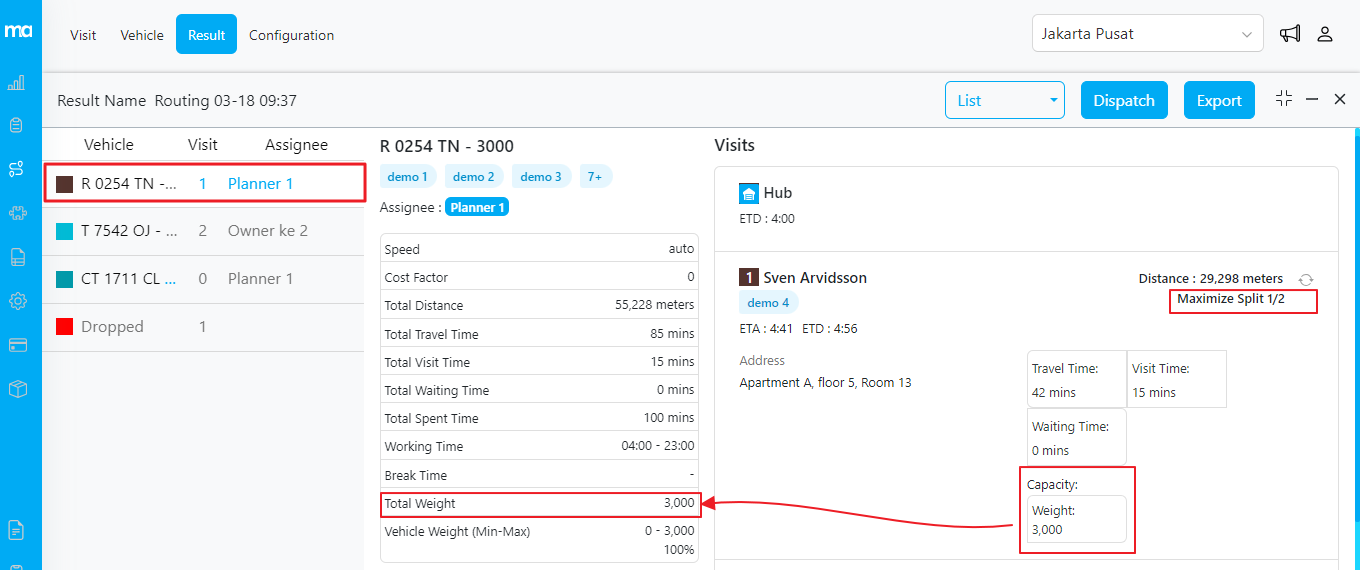 First segment maximized in vehicle 1