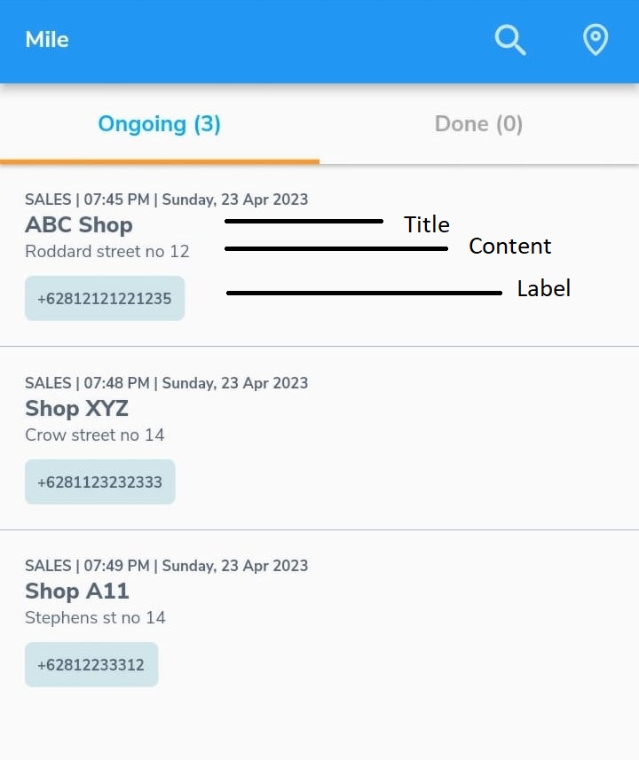 The Title, Content, and Label are shown in the task list menu on the field app