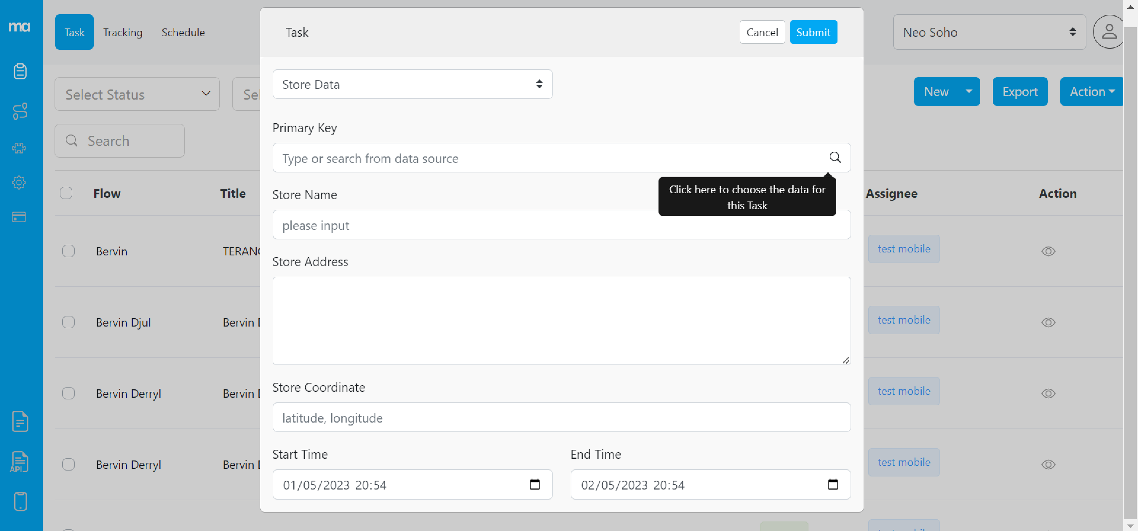 Single task input with search icon
