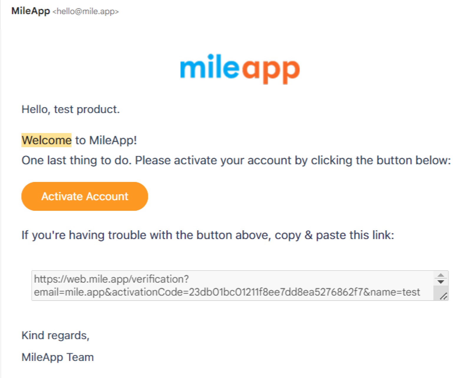 Verification email sample