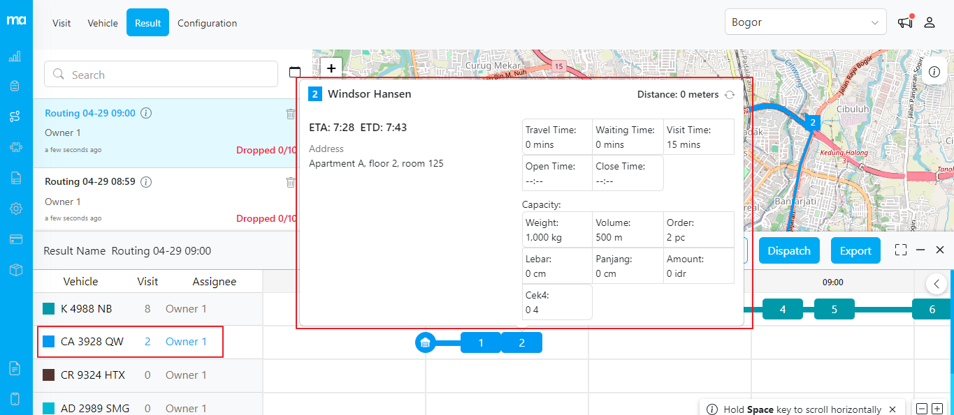 Visits with same coordinates
