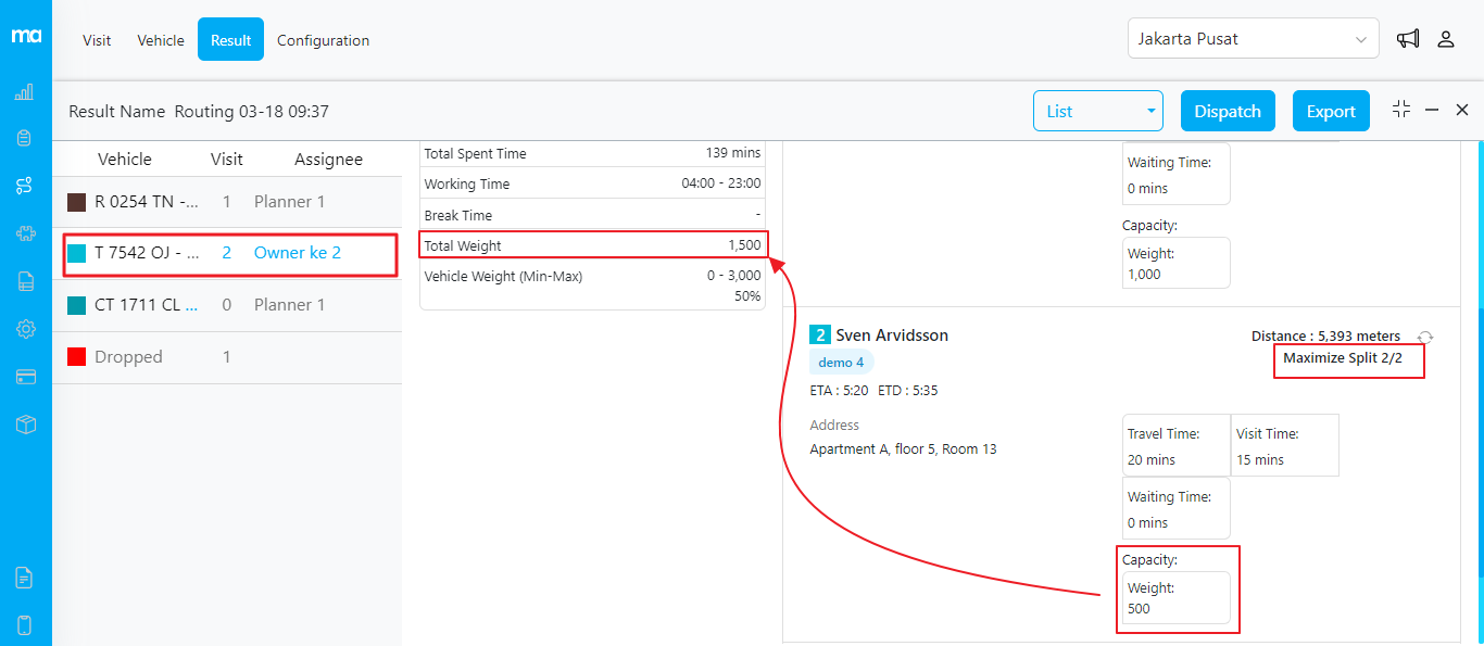 Remaining capacity in vehicle 2