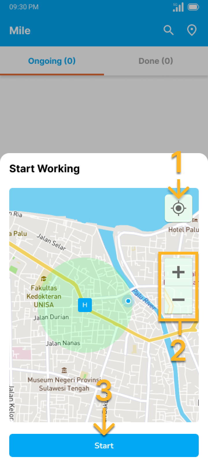 Start page on MileApp Field