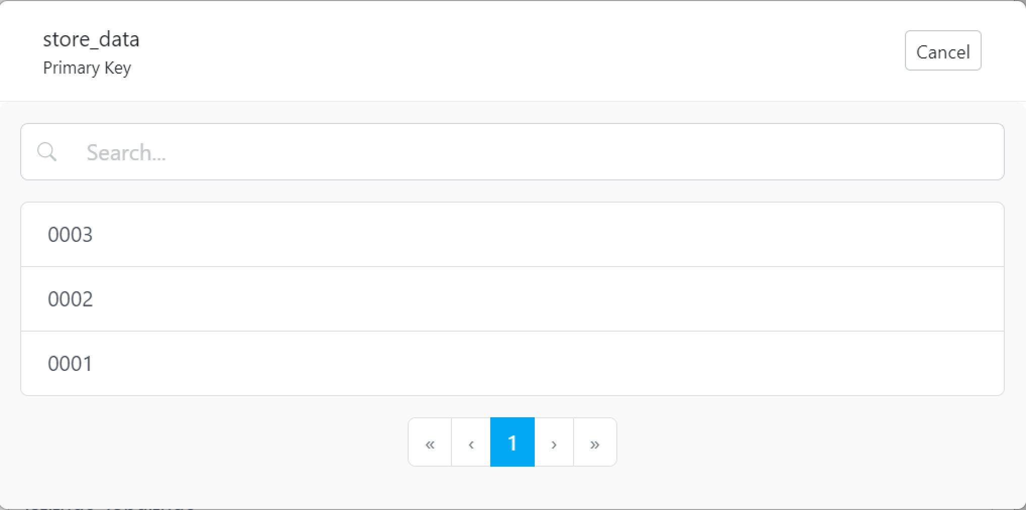 Data selection popup