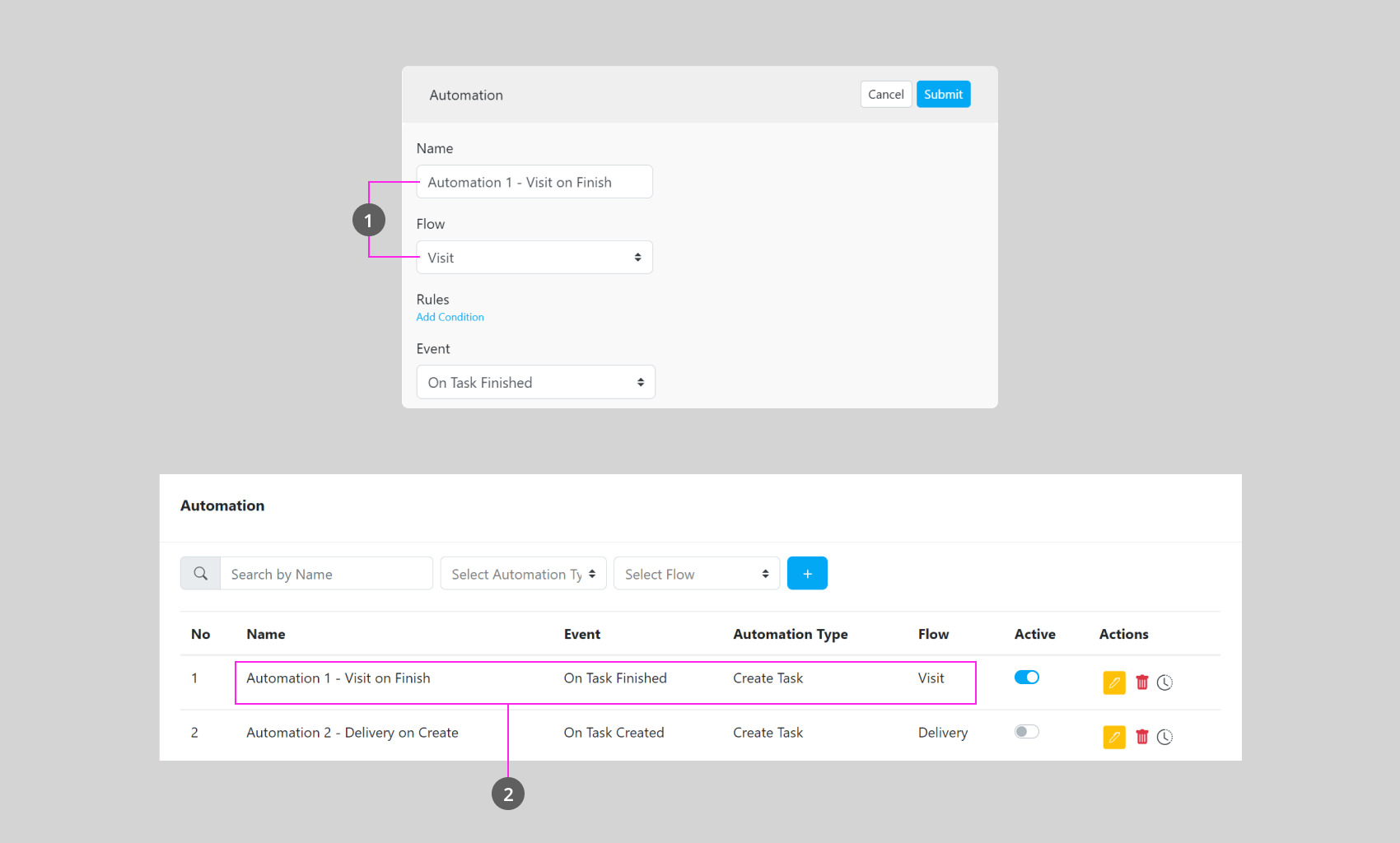 Automation flow setting