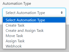 Automation type dropdown
