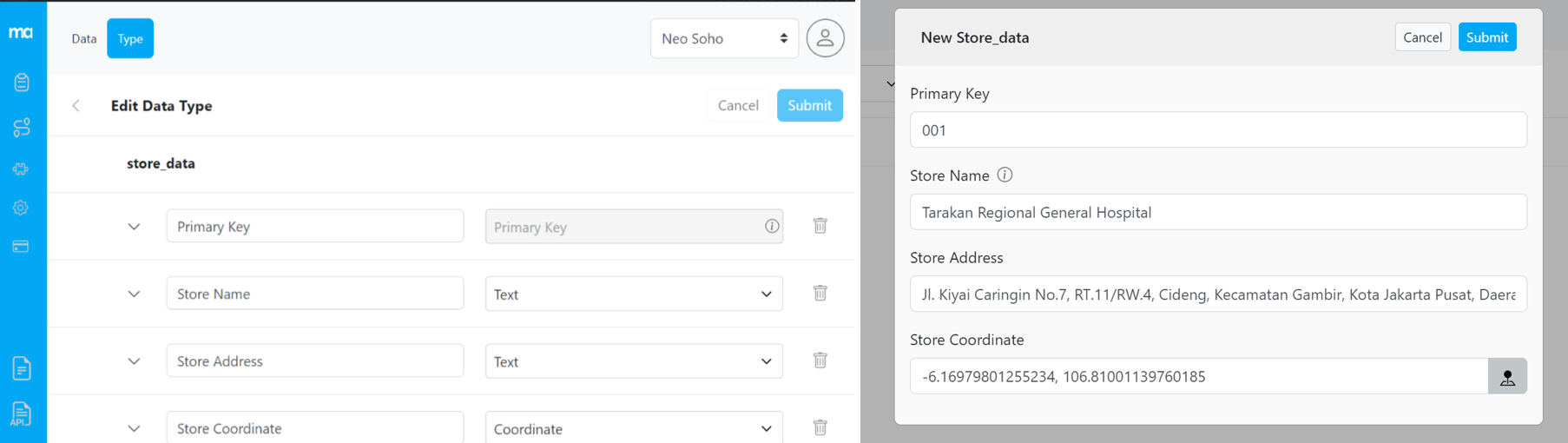 Creating data based on type