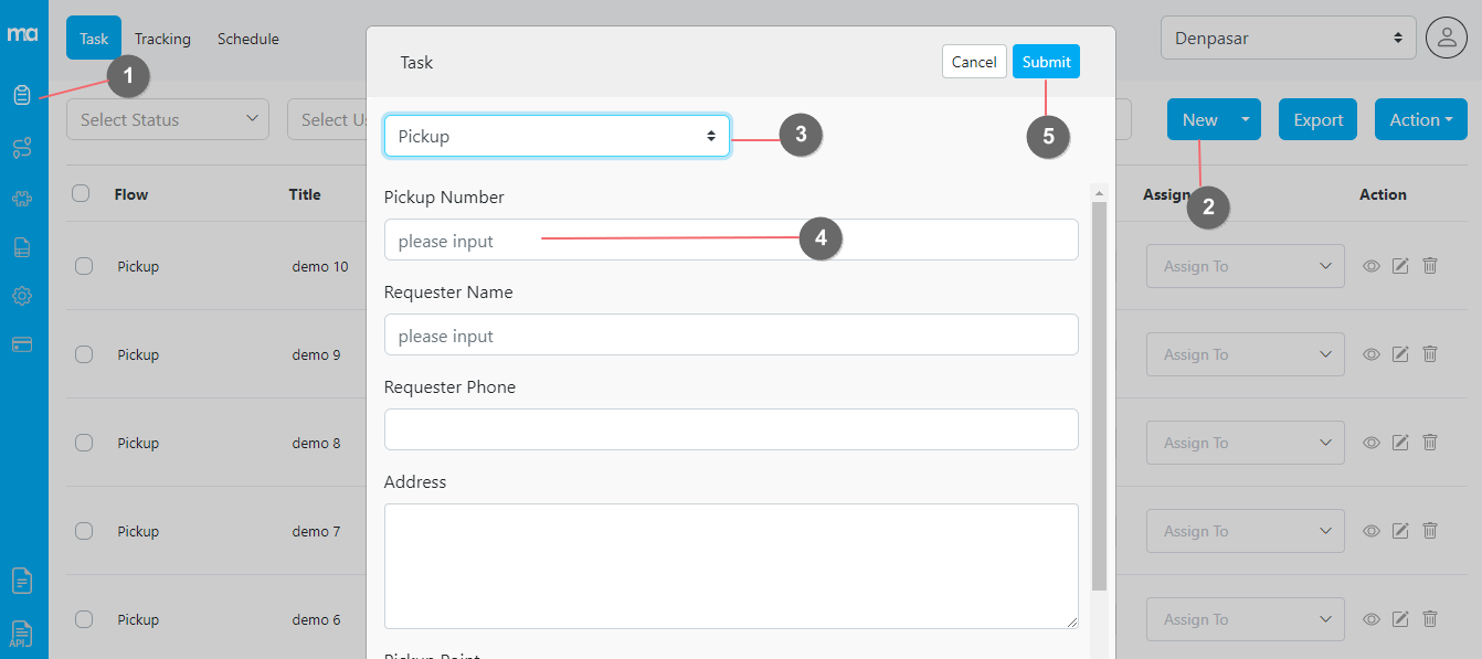 Creating one task using the web form