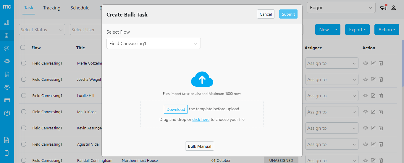 Uploading several tasks in a go using Excel upload