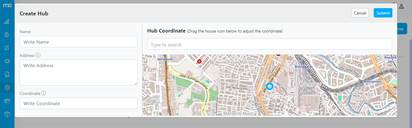 Creating a hub from the Setting Hub page