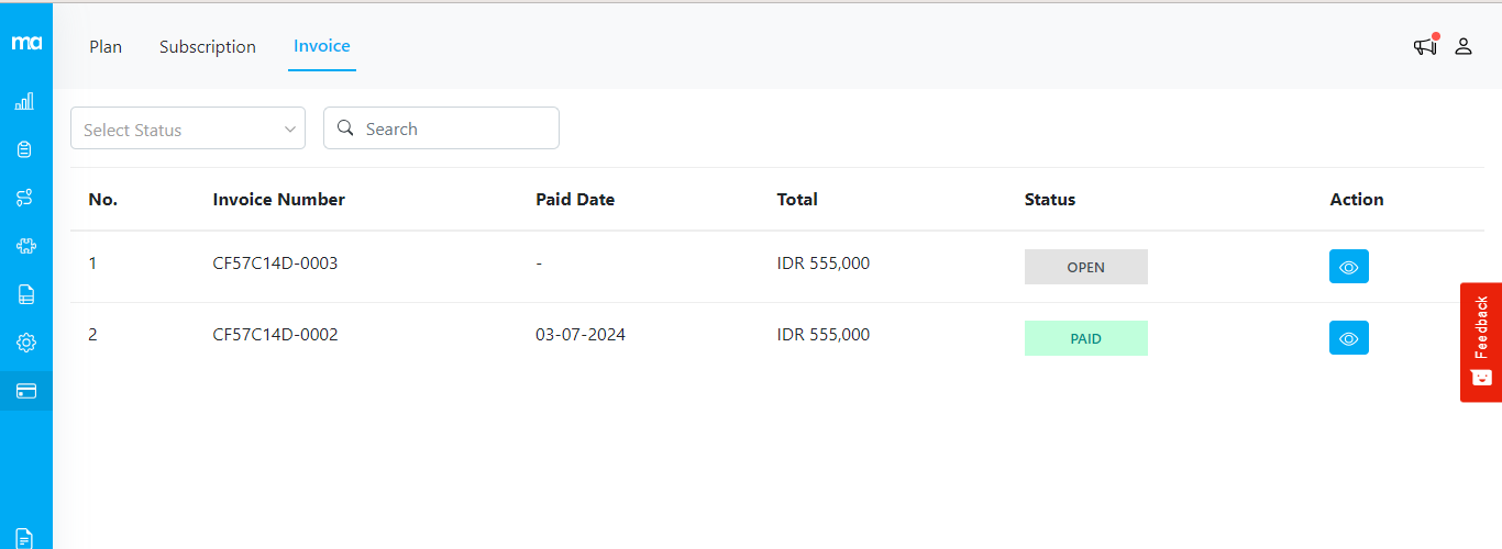 Billing Invoice Menu