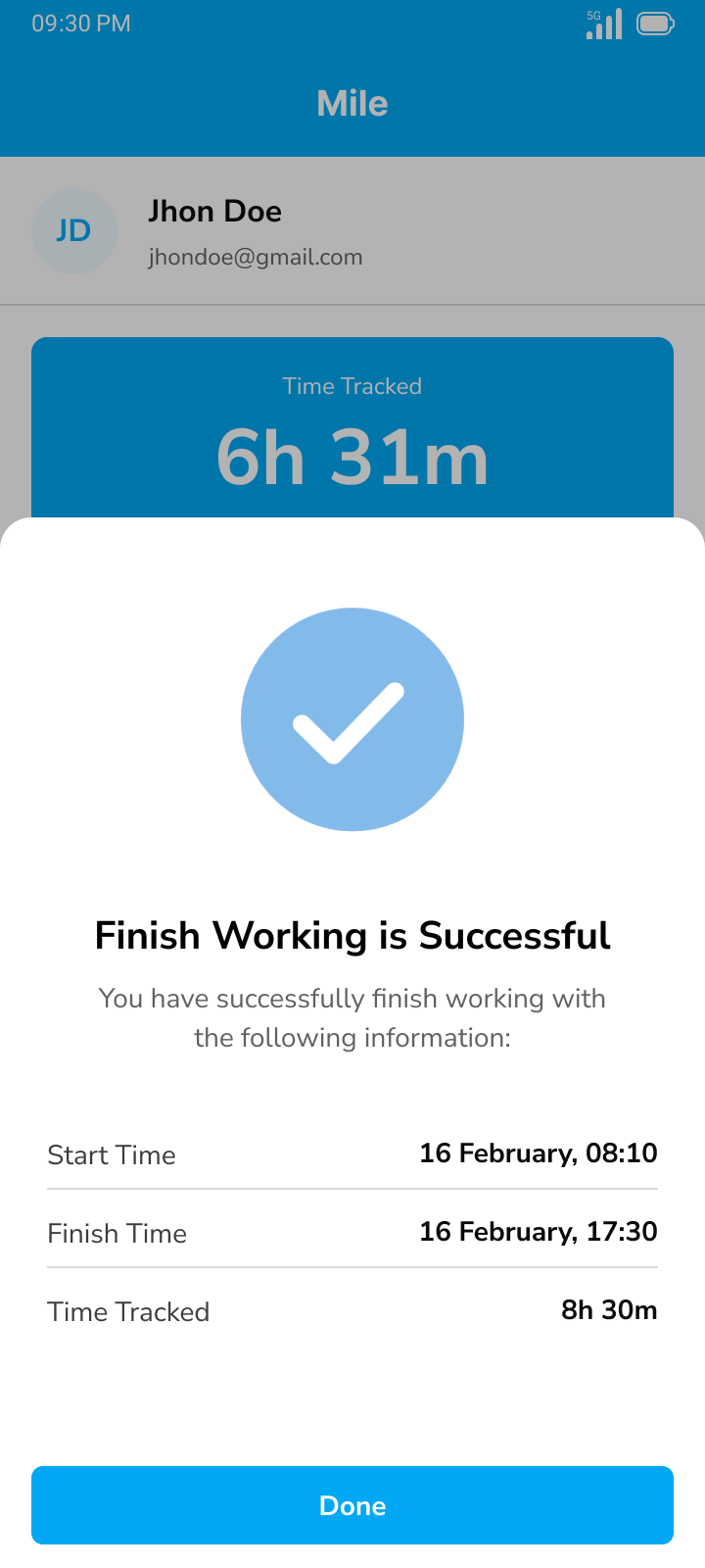 Finish confirmation page